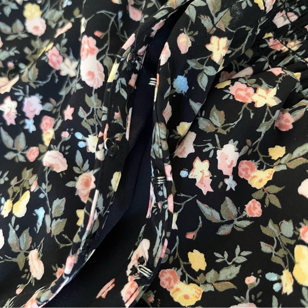 Abercrombie Fitch Black Floral Puff Sleeve Smocked Ruffle Hem Dress MT Tall - Picture 6 of 15
